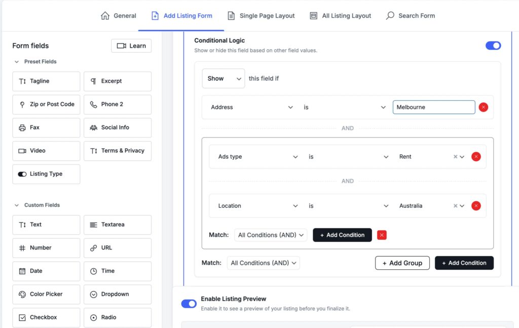 Unlimited Conditional Logic