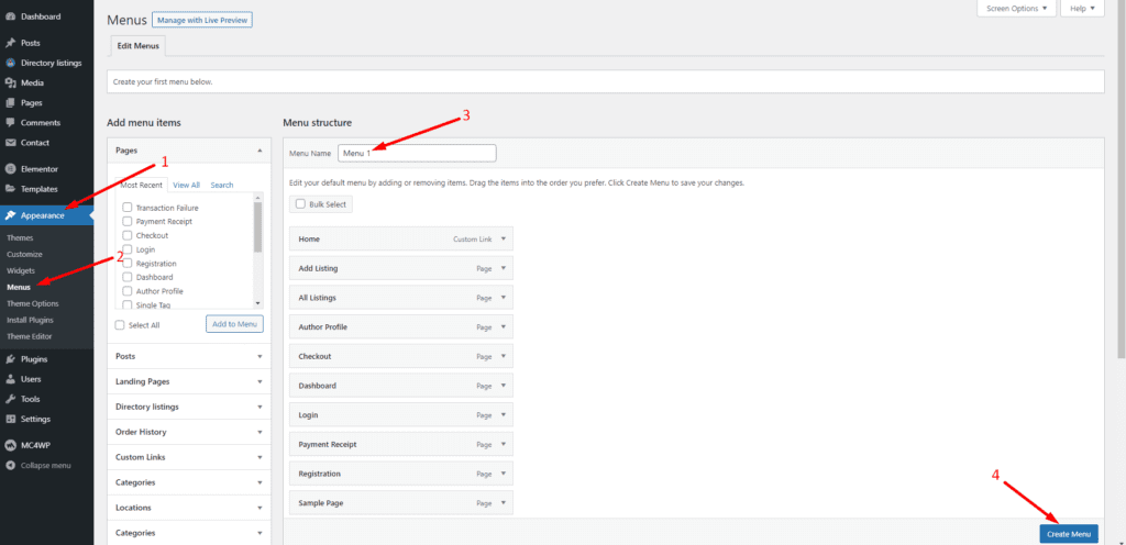 Create a menu for directory website